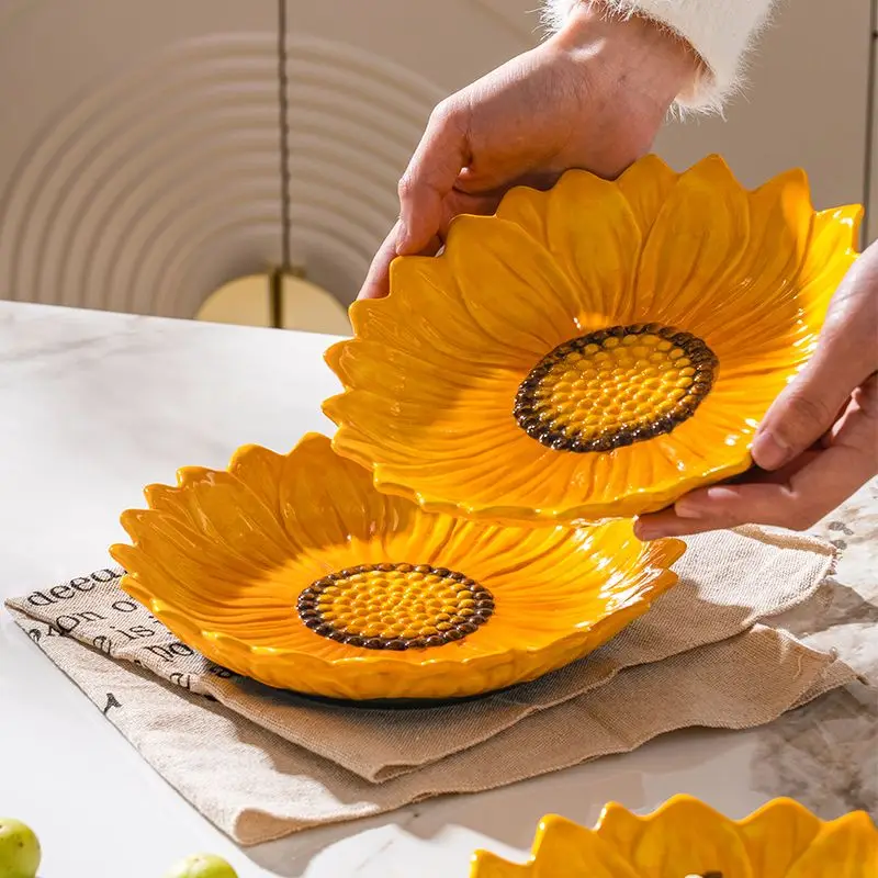 Ignore Sunflower Modeling Plate Home New Ceramic Dessert Fruit Salad Plate