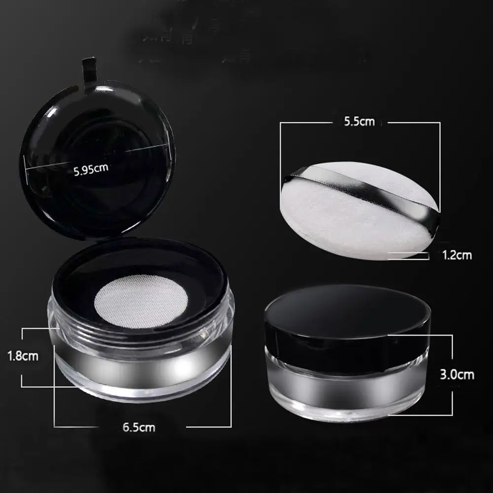 Portable Round With Puff Powdery Cake Box Sieve Plastic Cosmetic Container Travel Makeup Jar Loose Powder Pot Empty Powder Case