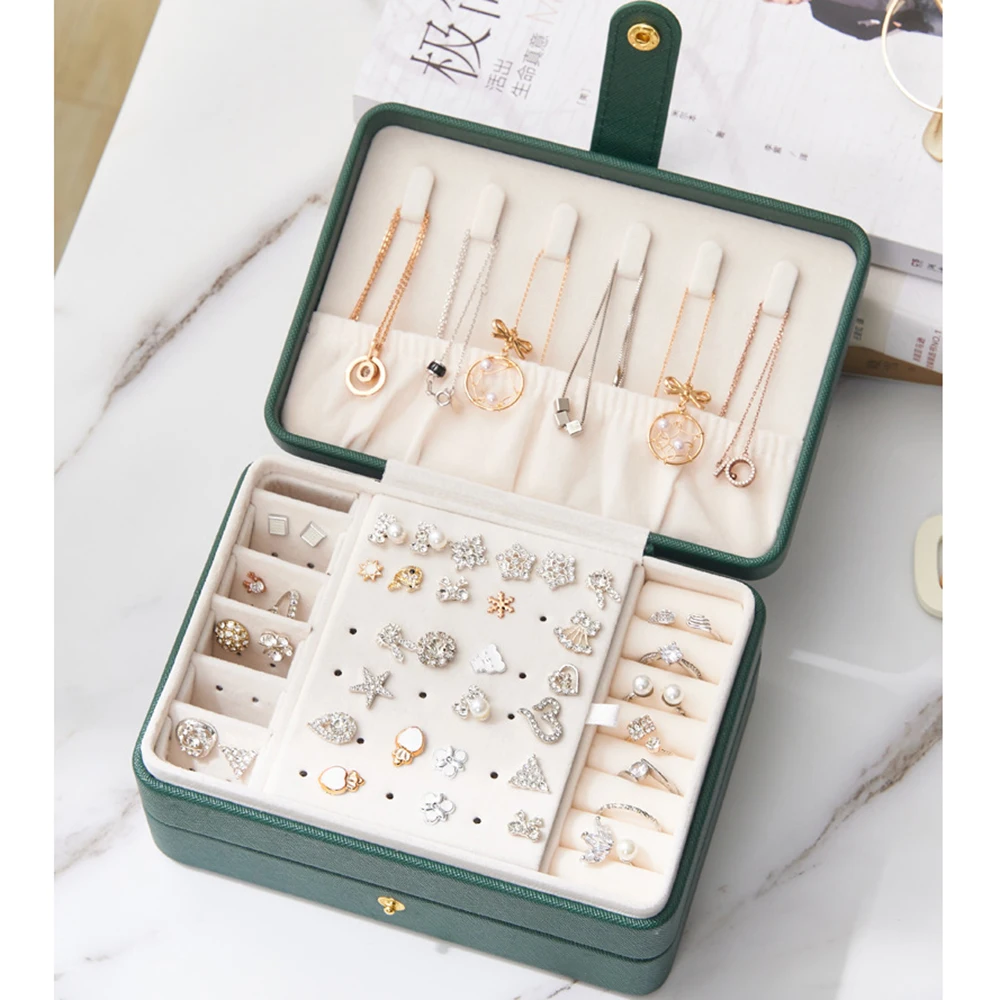 Portable Jewelry Box Three Layers New Retro High Quality Pu Jewelry Box Jewelry Organizer Display Travel Necklace Earrings Case
