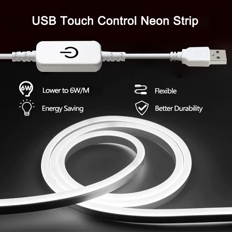 1M/2M/3M/5M 5V USB Neon Light Led Strip Lights Waterproof Flexible LED NEON Tape Lights For Bathroom Cabinet Home Decor Room TV 3