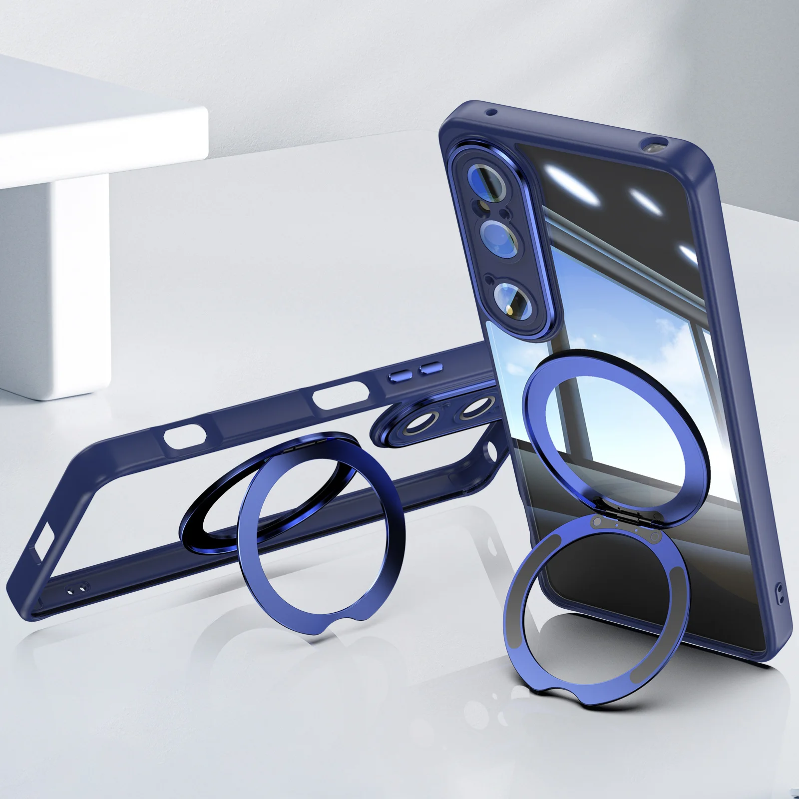 For Sony Xperia 1 VII 10 VI 360 Ring Holder Cover Transparent PC