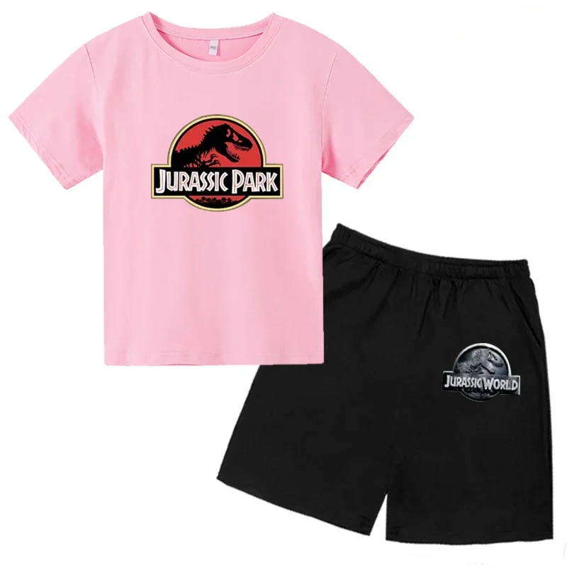 thumbnail image 1 of Camiseta con estampado de dinosaurio de Jurassic Park, trajes de verano para niños, camisetas de manga corta y pantalones cortos con estampado de dibujos animados, 1 of 5