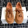 2025 Desinger Real Leather Round-Toe Thick Sole Lace-Up Woman Loafers Mules Clogs Shoes For Woman Fringe Decora Sapato Feminino 6