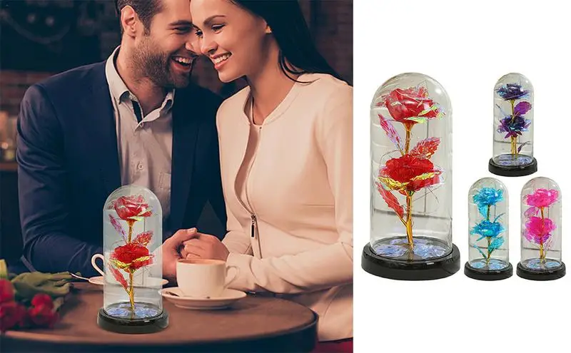 

Artificial Beautiful Rose Eternal Light Beautiful Rose and Pink on Crystal Dome for Mother's Valentine's Day Christmas Present