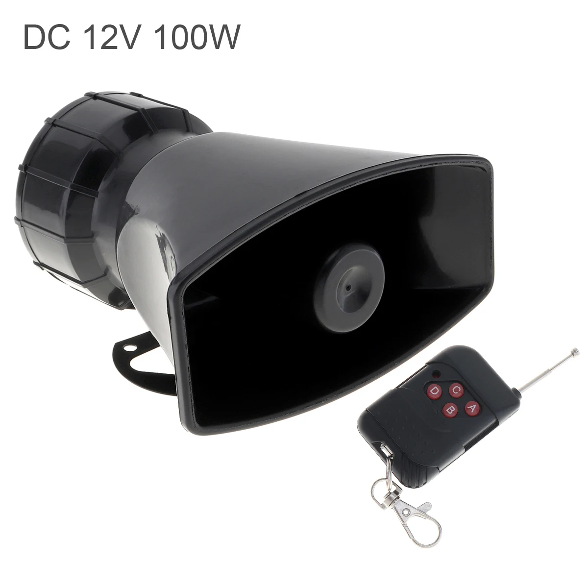 12V 7 Sound Tones Loud Car Warning Alarm Fire Siren Horn 100W Auto Speaker with Black Wireless Remote Controller