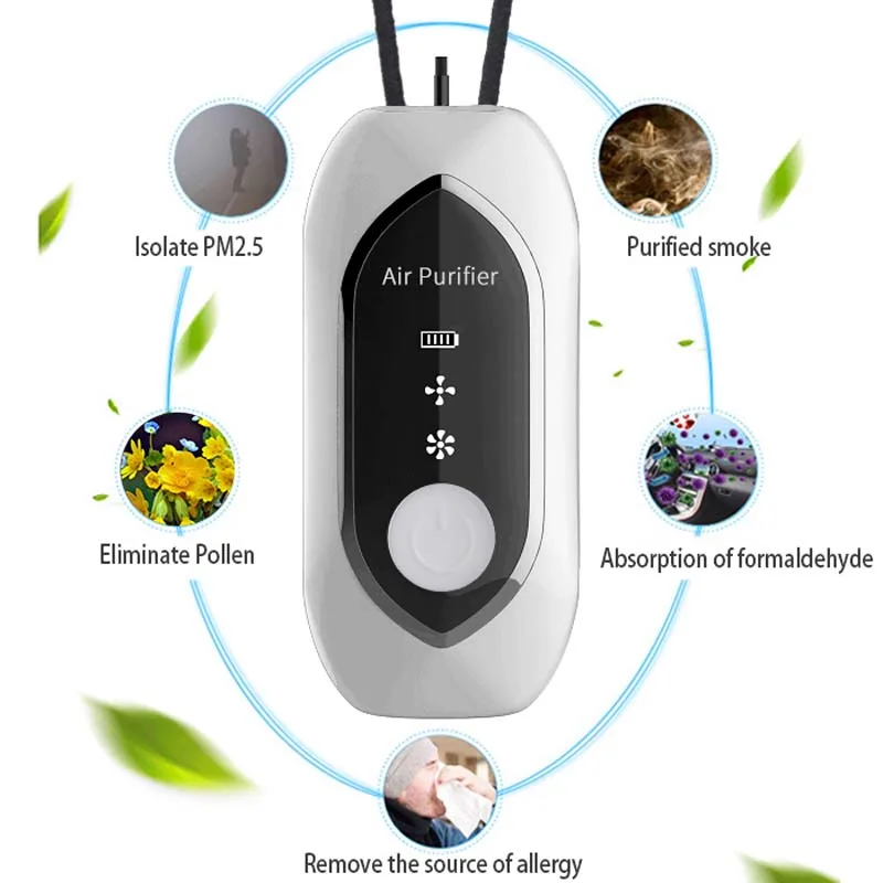 Travel Air Cleaner New, USB Ionizer Mini Filterless Wireless Necklace Personal Portable Rechargeable Hanging Neck Air Purifier