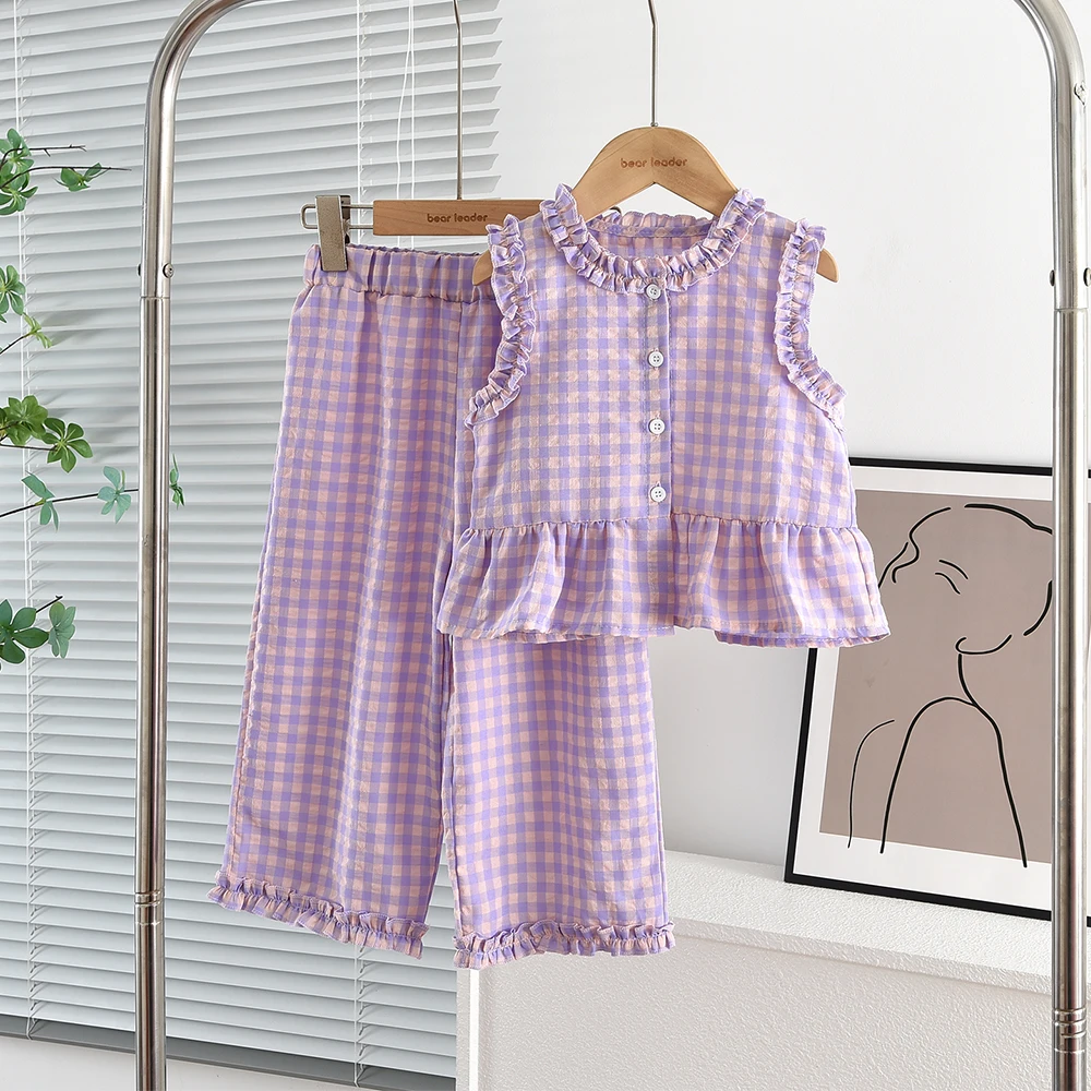Chic Pink Girl's Summer Two-Piece Set with Sleeveless Top and Casual Pants