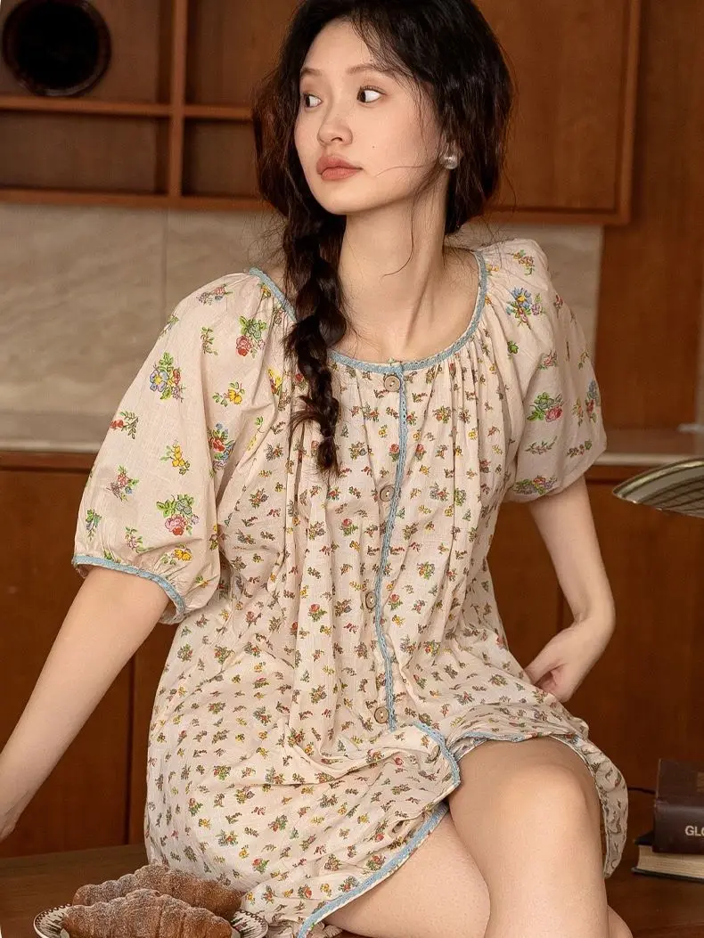 

Pajamas female cotton summer models 2024 new summer days thin paragraph short-sleeved shorts floral suit home wear