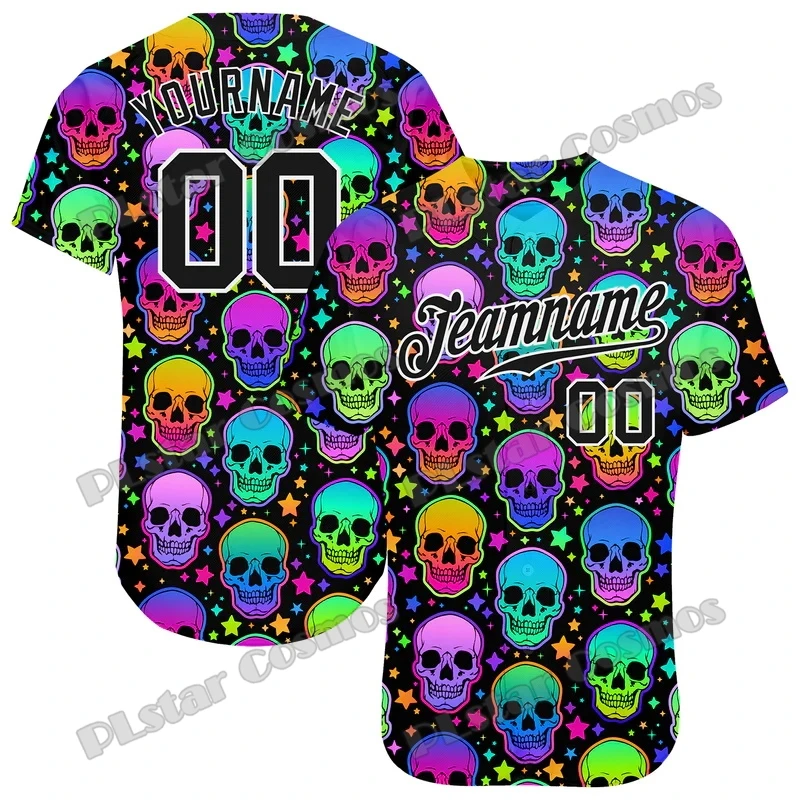 Personalisierter Name Halloween Lustiges Totenkopf-Muster 3D-gedrucktes modisches Herren-Baseball-Trikot Lässiges Hip-Hop-Baseball-Shirt BQW11 – Detail 10