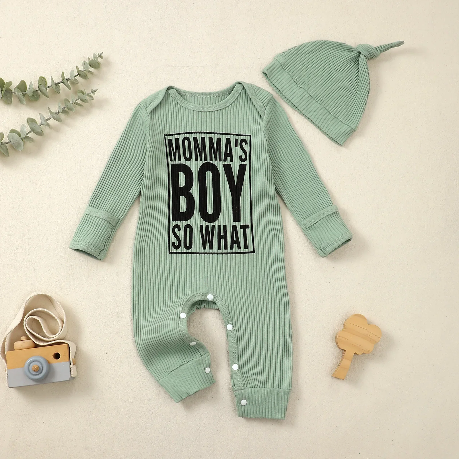 Long Sleeve Baby Crawling Suit Two-Piece Set with Hat Print Stripe Infant Toddler Boys Clothing Spring Summer Autumn Winter