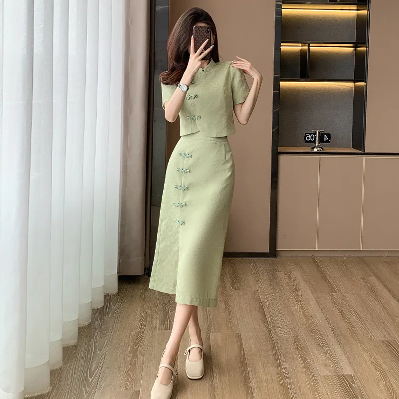 Summer Chinese Women Vintage Suits Top+Skirts