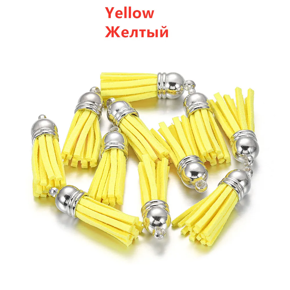 Elegant Leather Tassel Charms with Gold and Silver Caps - Set of 20 for DIY Jewelry and Keychain Crafts