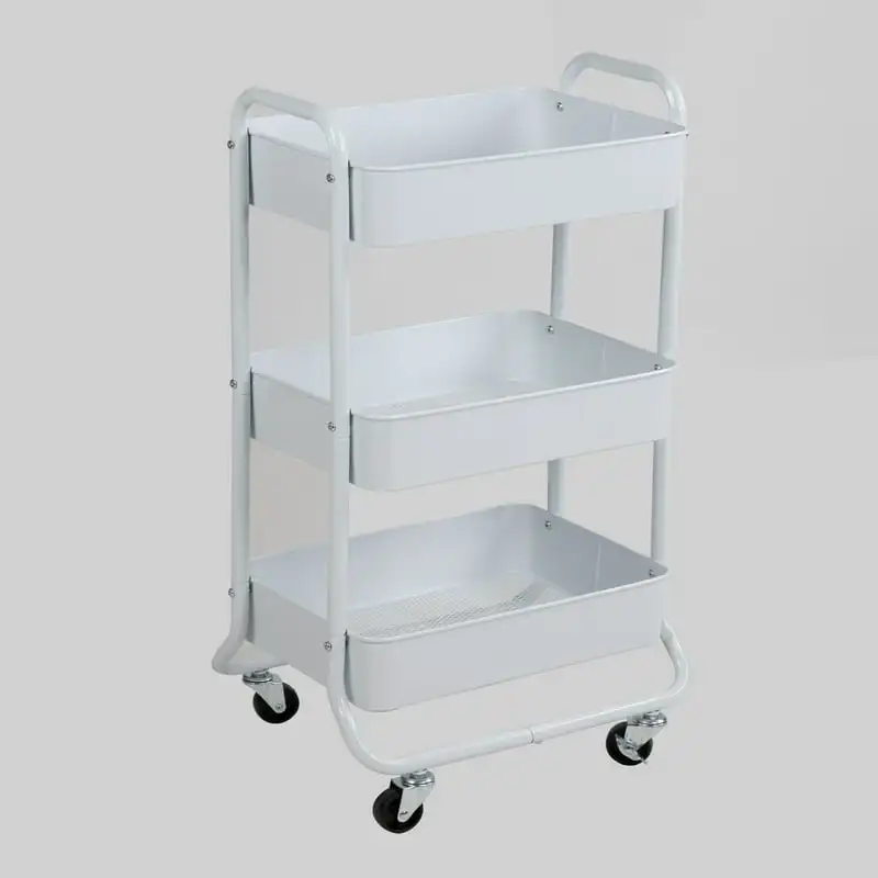 

Tier Metal Utility Cart Arctic White, Easy Rolling, Powder Coating, Metal Structure Juegode utencilios de cocina Espatula para