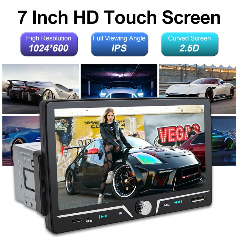 7" Car Radio Wireless/Wire Carplay Android Auto 1Din HD Touch Screen Bluetooth U