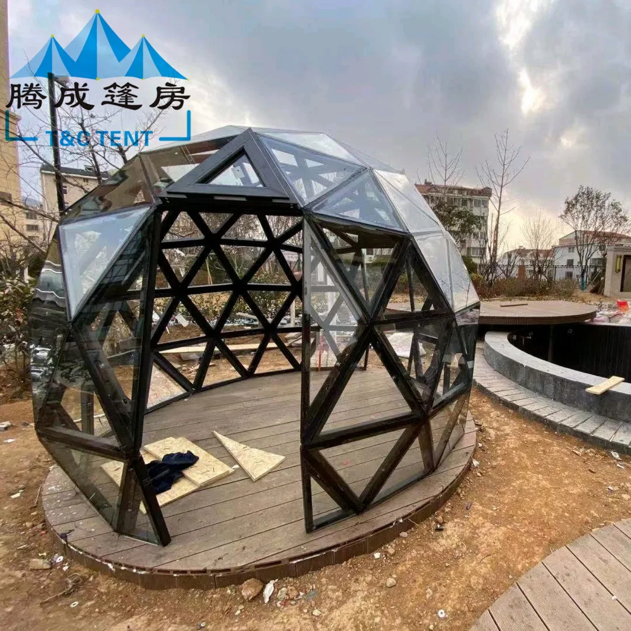 

New glass crystal ball tent hotel round transparent star bubble house balcony sunlight room tempered aluminum alloy