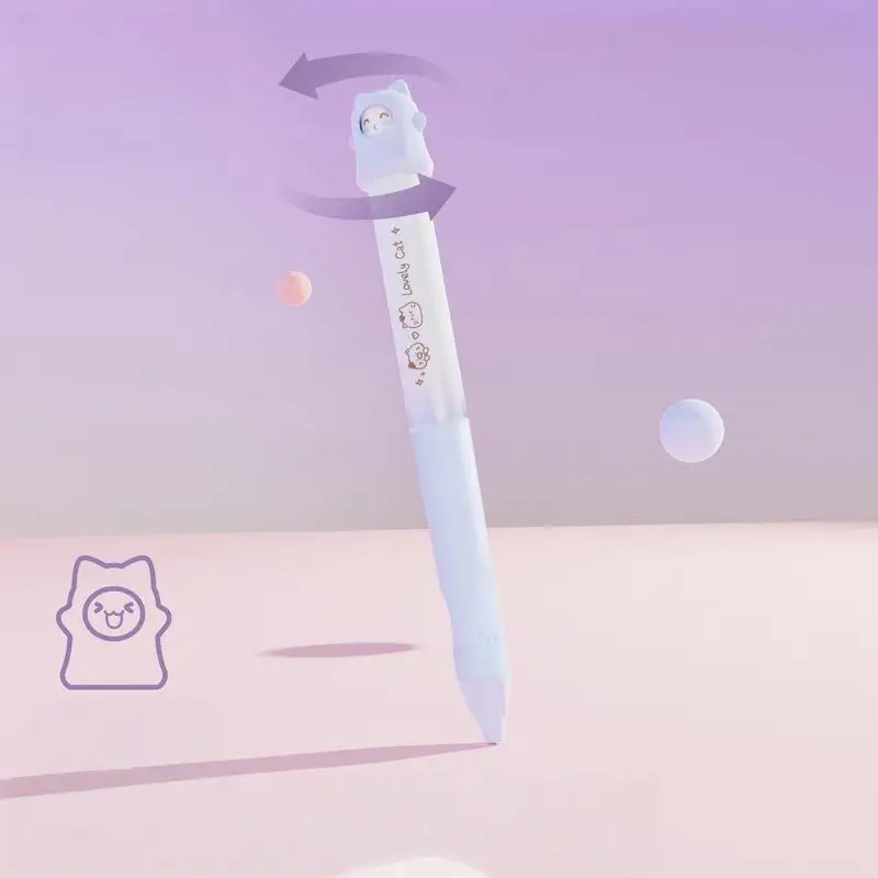 【멋진】1개 학교 문구류 창의적인 고양이 회전 젤 펜 0.5mm 검정색 필기 펜 패턴 변경을 위한 회전식 사무용품