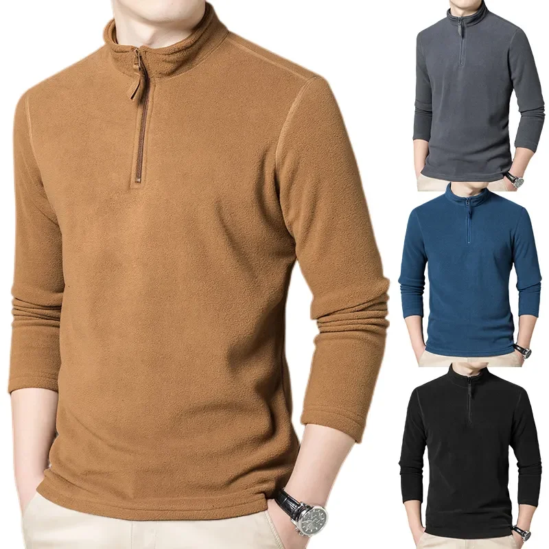 winter high neck thick warm sweater men turtleneck mens sweaters slim fit pullover men knitwear male double collar Autumn Outdoor Men's Tactical Fleece Hiking Sweaters 1/3 Zipper Stand Neck Warm Pullover Quality Male Slim Knitted Wool Sweaters