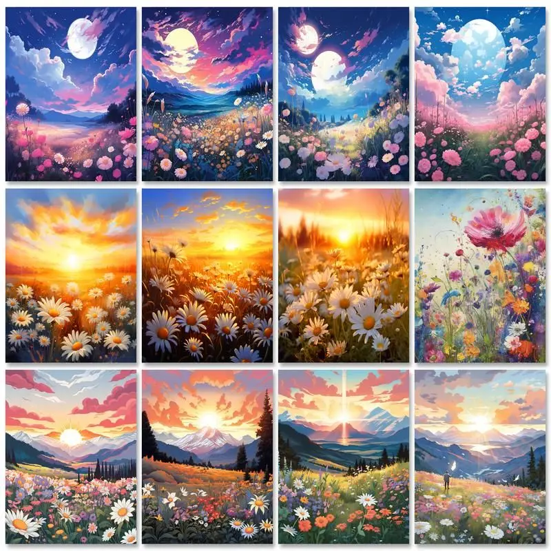 

SDOYUNO Scenery Paint By Numbers For Adults Kids Kit Acrylic Paints Canvas Pictures Flowers Home Wall Decoration Handiwork Art