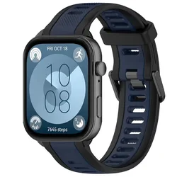Dual-Tone Soft Silicone Sports Strap - Textured Comfortable Wristband Bracelet for Huawei Watch Fit 4 (Black blue)