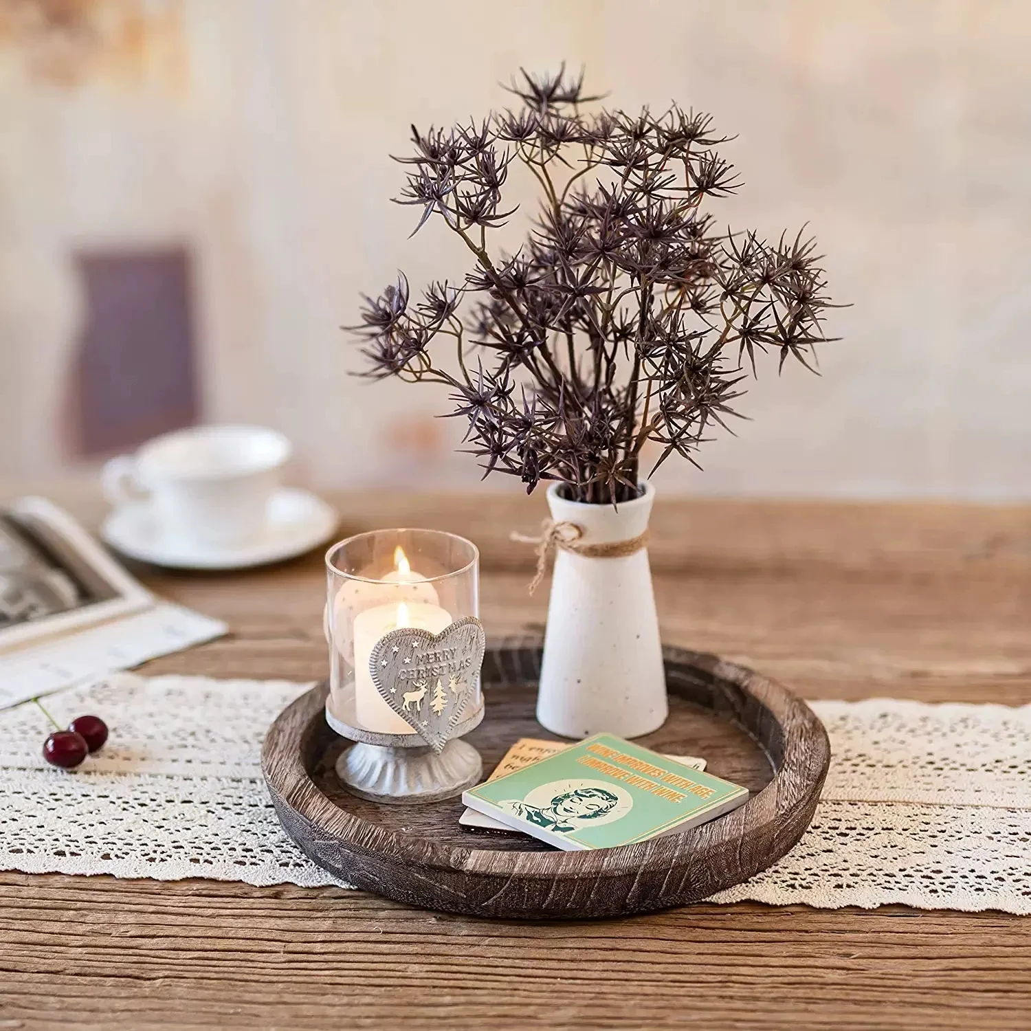 Wooden Tray Fruit Storage Tray Candle Holder Multifunctional Tray Candle Holder Tray for Kitchen Countertops Home Decoration 2