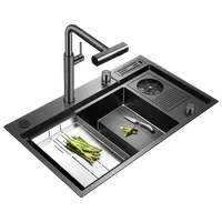 ASRAS ห้องครัวคุณภาพสูง 304 อ่างล้างจานสแตนเลส 2 ชั้น รูปแบบรังผึ้งนาโนสีเทามีสไตล์ 1
