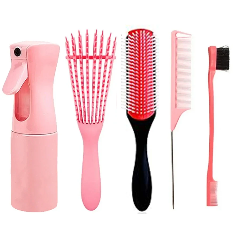 2x Wurzelkamm-Applikator-Flasche & Kopfhaut-Massagebürste – Für Haarfärben & Kopfmassage, Rosa/weiß