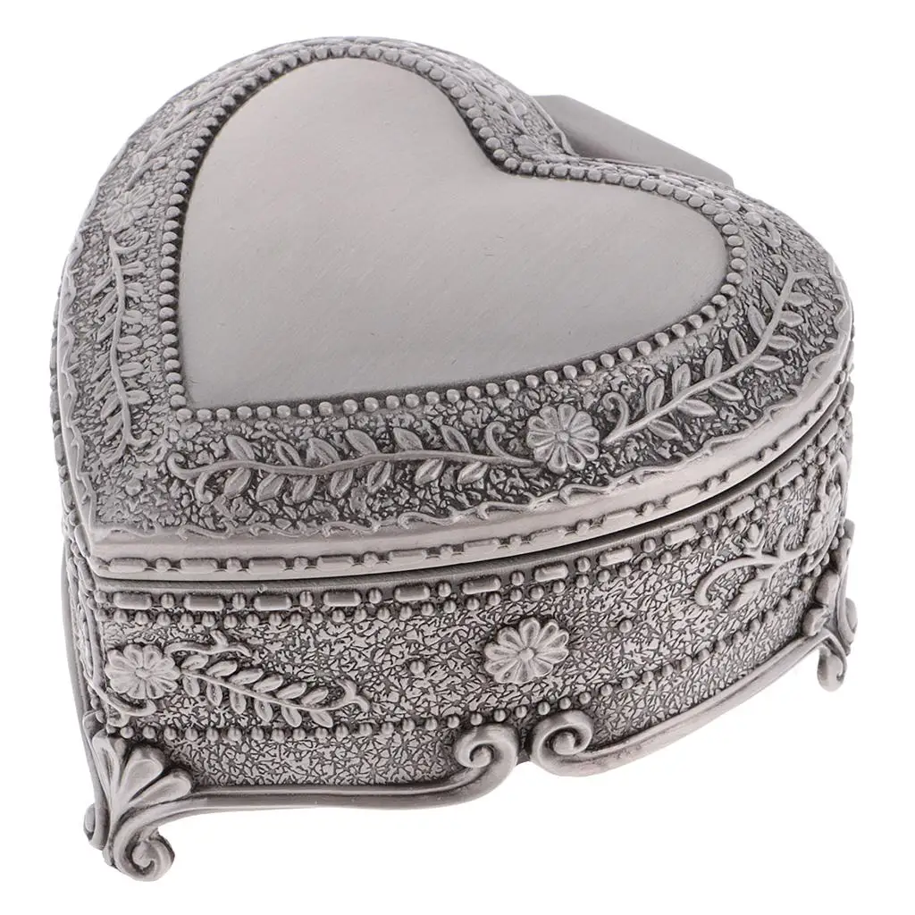 

Vintage Love Heart Design Trinkets Box Carved Flower Jewelry Box Antique