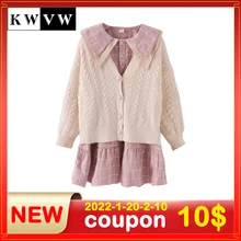 

KWVW 4-18 Year Girls Dress Spring Leisure Fashion Children Clothes Lattice Long Sleeve Family Comfortable Kids Clothing