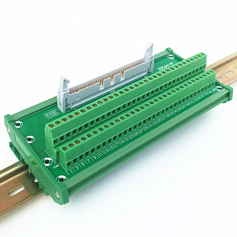 IDC-64 DIN Rail Mounted Interface Module 2x32 Pins 0.1" Male Header Breakout Board, Terminal Block, Connector.