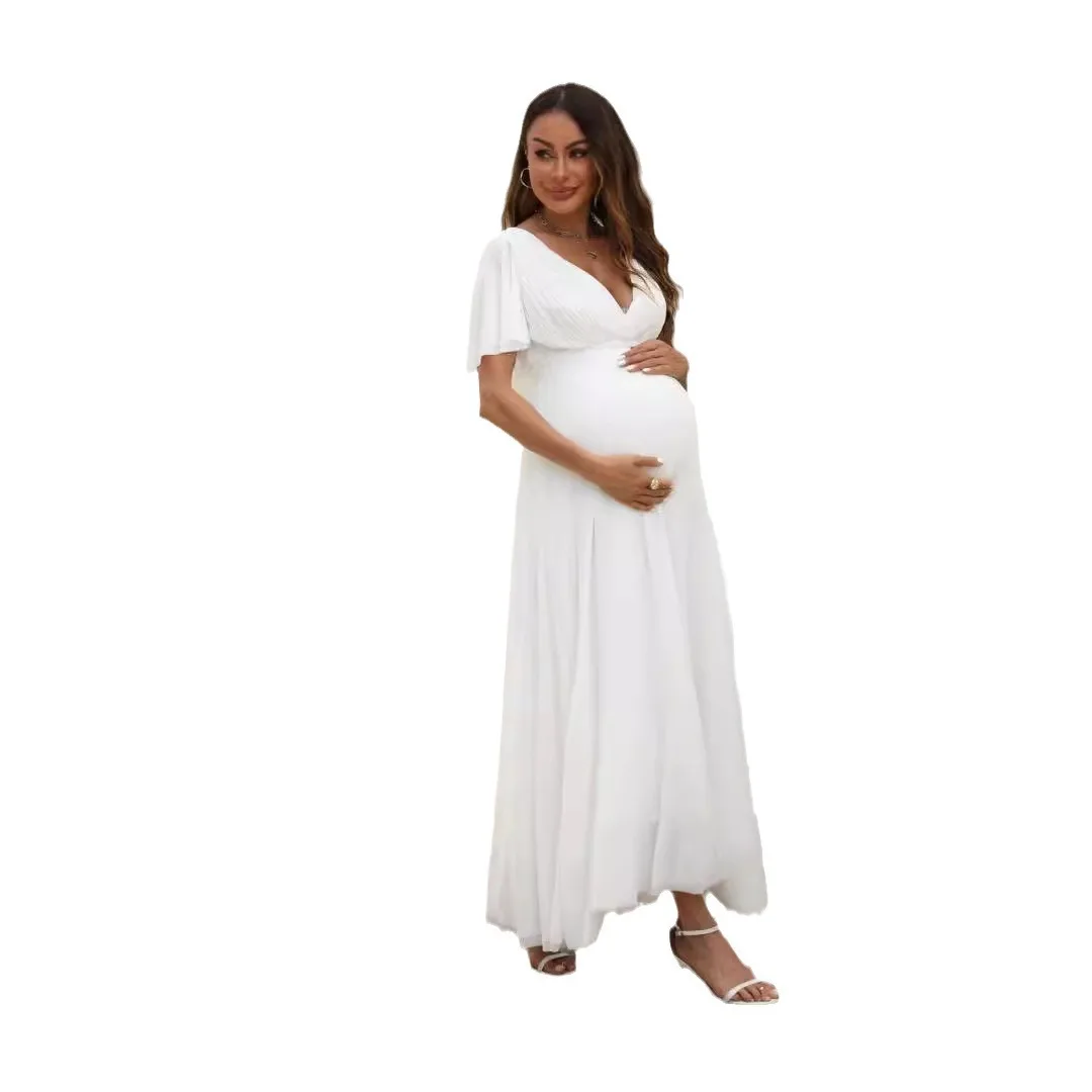 yellow evening dress Deep V-Neck Tight Long Prom Dress with Shoulder Ties White / Large