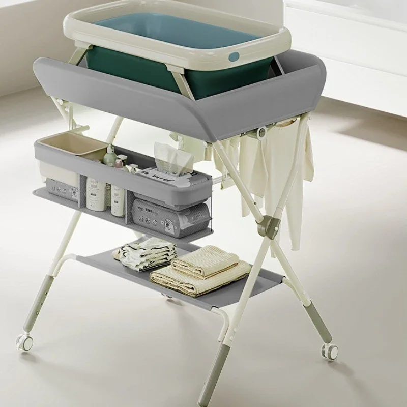 Foldable and Multifunctional Baby Diaper Changing Table Thickened Pad and Stable for Newborns with Bath Massage Station