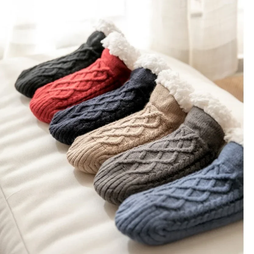 fuzzy Socks Mens Winter Short Cotton Thickened Home Sleeping Soft Anti slip Floor Sock Fluffy Male Casual 2024 New Thermal Warm