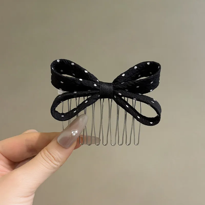 나비 리본 도트 앞머리 빗 머리핀 헤어 빗 일자 클립 윗머리 클립 잔머리 클립 헤어 액세서리 삽입형 빗 미끄럼 방지