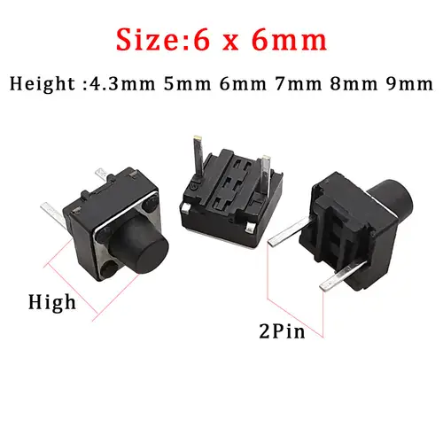 20/50/100Pcs Micro Tactile Switch Momentary Tact DIP Switch 2Pin 6 x 6mm Micro Touch Push Button Switch High 5mm 6mm 7mm 8mm 9mm - Image 3