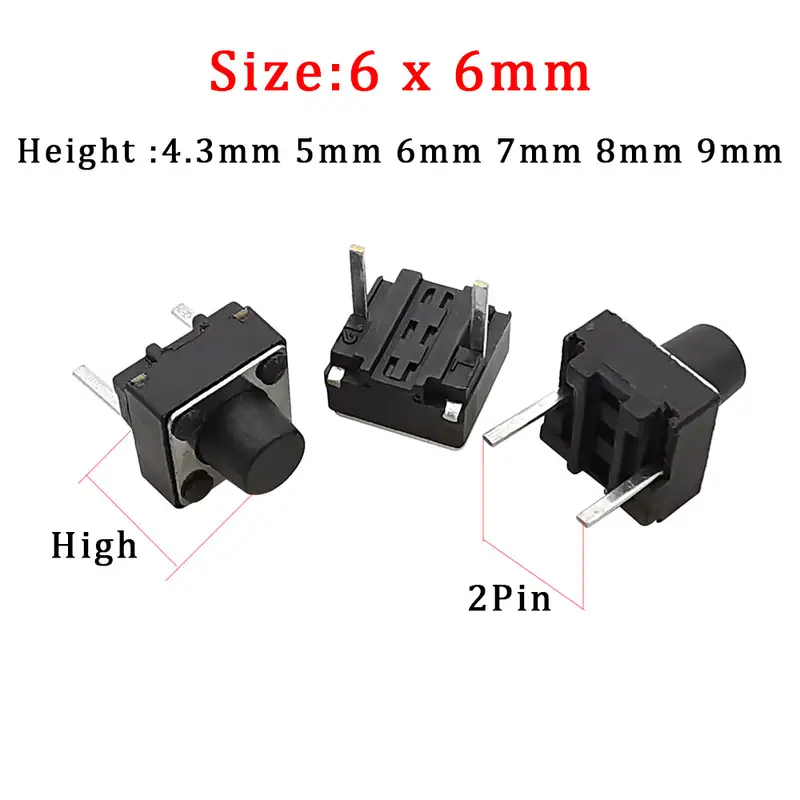 20/50/100Pcs Micro Tactile Switch Momentary Tact DIP Switch 2Pin 6 x 6mm Micro Touch Push Button Switch High 5mm 6mm 7mm 8mm 9mm - Image 3