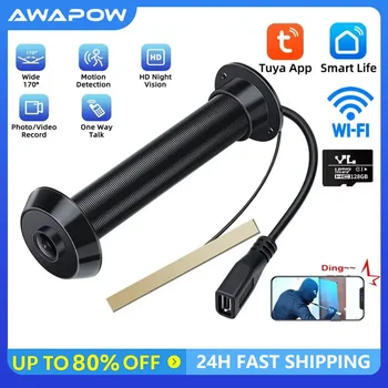 Visualizzatore spioncino per porta Awapow Tuya 170 °   Videocitofono grandangolare 2.4G/5G Wifi Mini telecamera Visione notturna Rilevazione movimento 1080P NUOVO