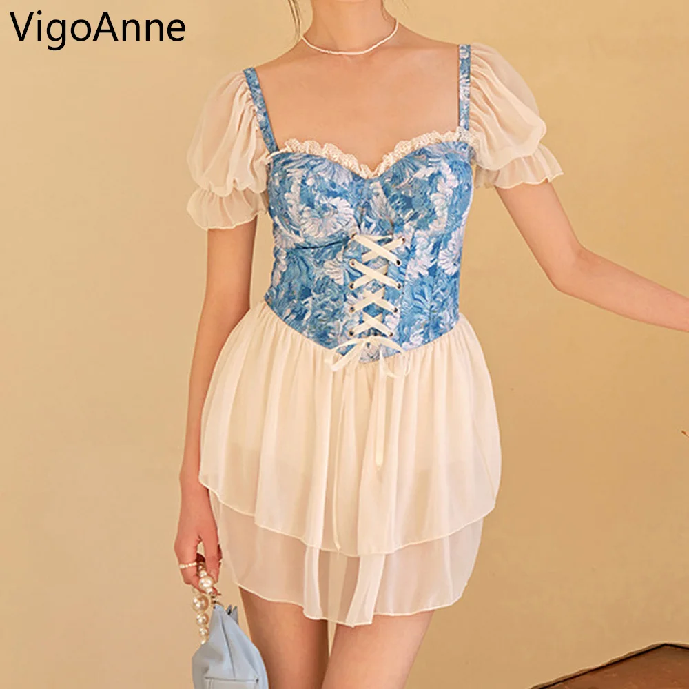 

Сетчатое платье VigoAnne с коротким рукавом, женский купальник 2024, сексуальный слитный купальник с принтом пуш-ап, корейское Монокини, летний купальный костюм