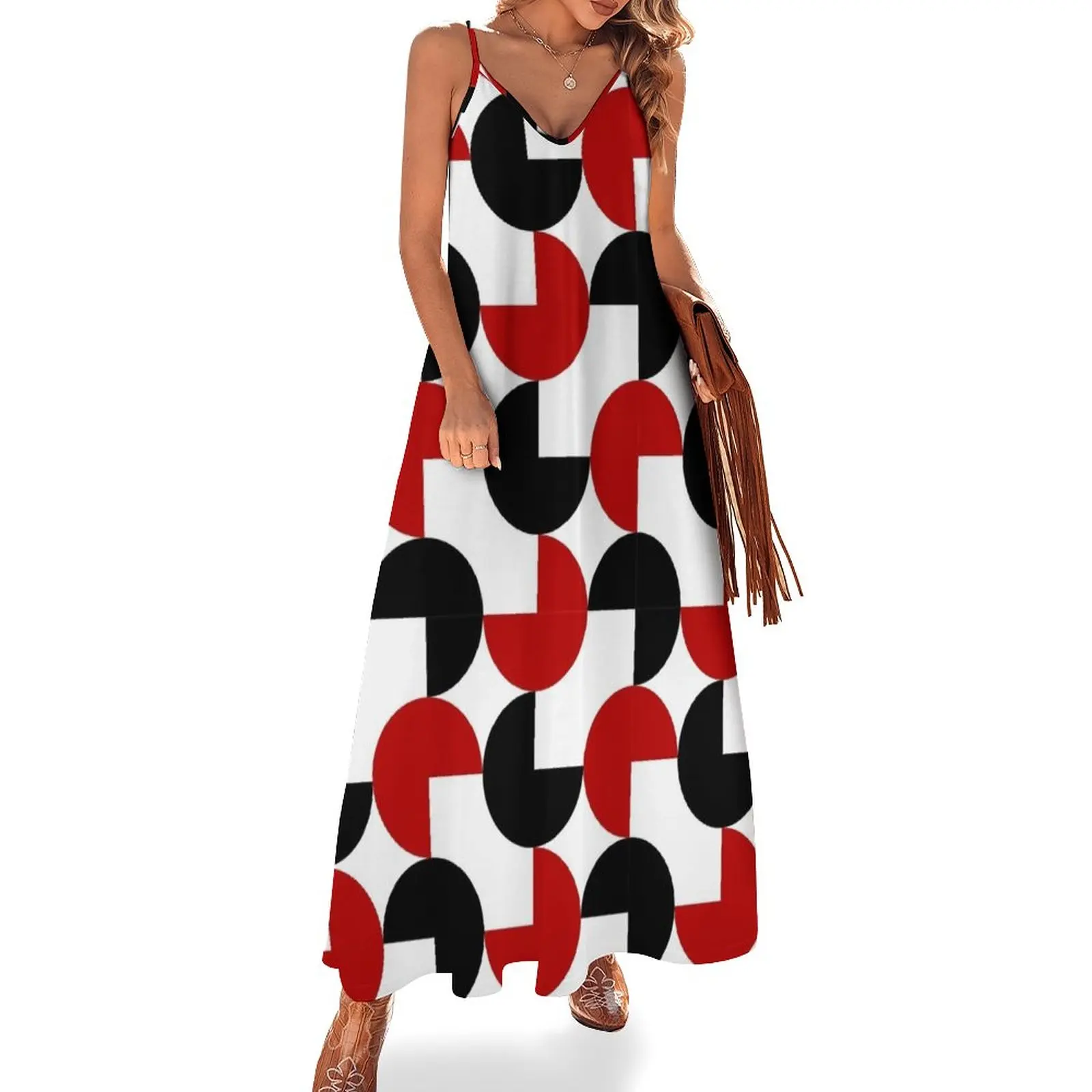 

New Geometric Retro Style Black Red White Sleeveless Dress long sleeve dresses wedding dresses for woman prom clothes