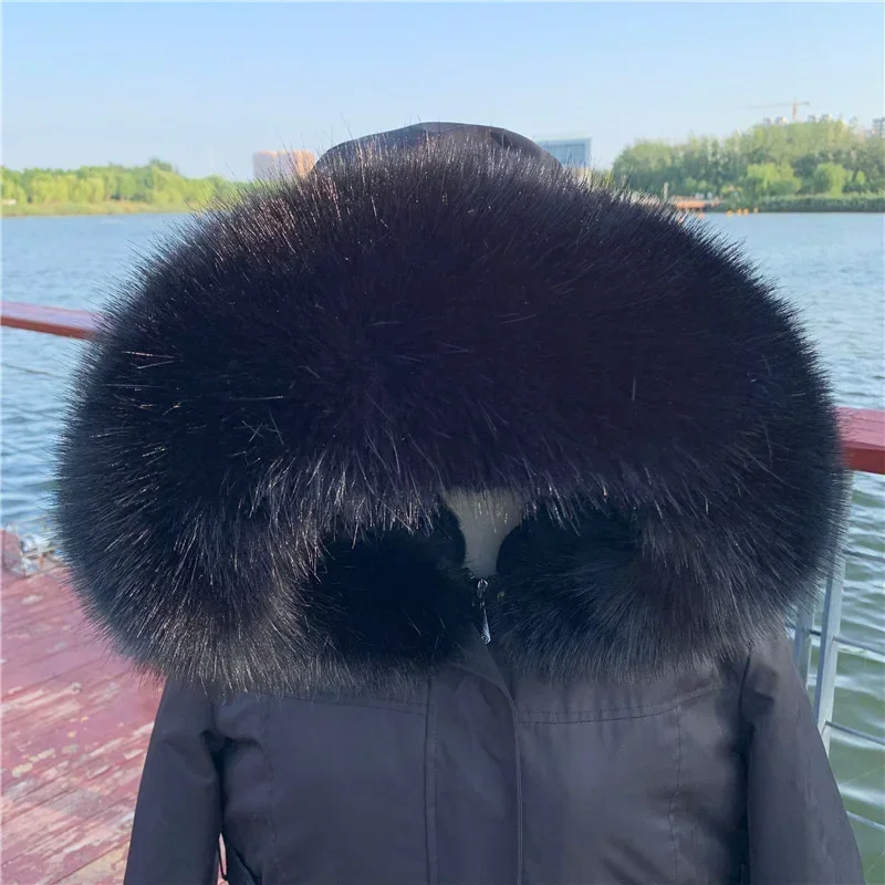 Soft Women Scarf Winter Faux Fox Fur Collar Furry Warm Thicken Men Parka Coat Hood Decor Fake Fur Shawl Luxury Scarves