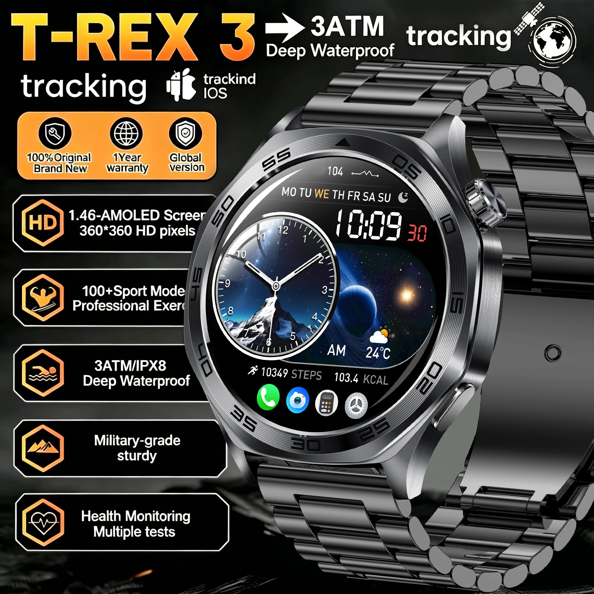 2026 Men Smart Watch 1.46inch wireless Calling Outdoor Sports Compass Health Monitoring 400mAh Large Battery Smartwatch 1