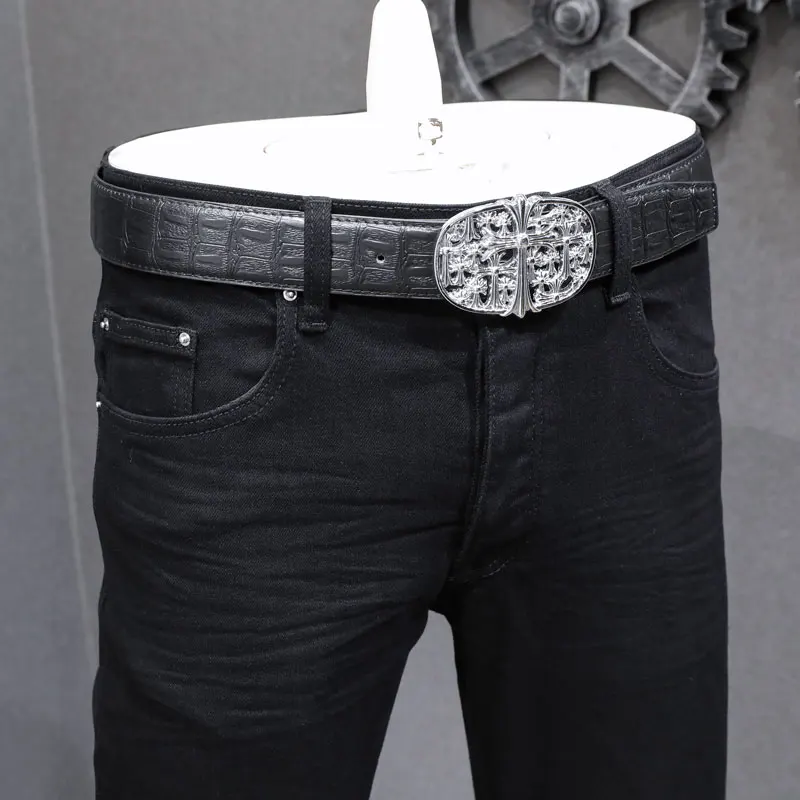 High Street Fashion Men Jeans Stretch Elastic Skinny Fit Black Jeans Men Punk Trousers Brand Designer Hip Hop Denim Pencil Pants