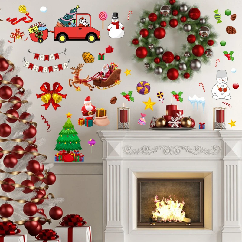 

4pcs Christmas Wall Stickers Navidad Elk Santa Claus Xmas Tree Window Sticker Home Decor New Year Room Christmas Decoration 2024