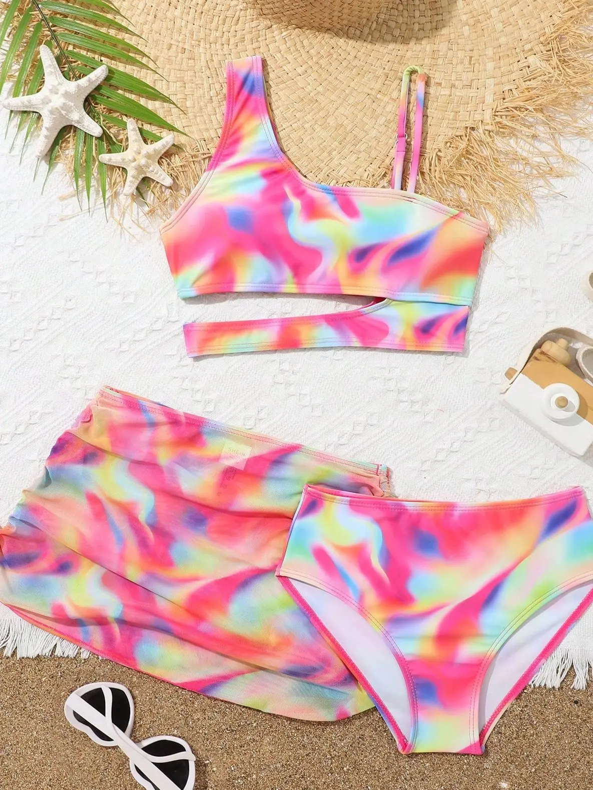 

Ombre Bikini 2023 Girls Swimsuit High Waist Kids One Shoulder Swimwear Female & Beach Skirt Children Swimming Swim Suit