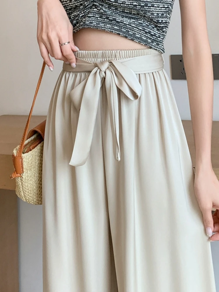 Summer Wide-leg Pants for Women High Waist Satin Silk Straight Pants Full Length Korean Elegant Baggy Casual Women's Trousers