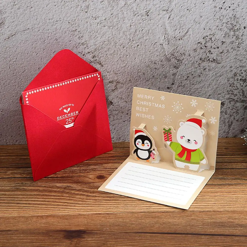 3D Cartoon Kids Mini Lovely Happy New Year Greeting Card Merry Christmas Snowman Cards with Envelope Postcard Card Xmas Gifts
