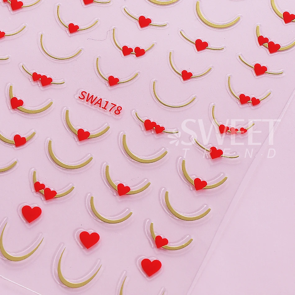 4pcs Metal French Line Nail Stickers Red Love Heart Striped Line Adhesive Slider Nail Decals DIY Valentine's Manicure Decoration
