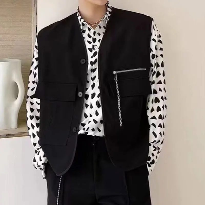 New Workwear Vest Korean Edition Temperament Men's And Women's Street Motorcycle Slim Fit Zipper Design Sleeveless Coat Tank Top