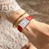 Fashion Women Watches Luxury Metal Rose Gold Square Ladies Quartz Wristwatch Rectangle Red Leather Female Clock - Image 6