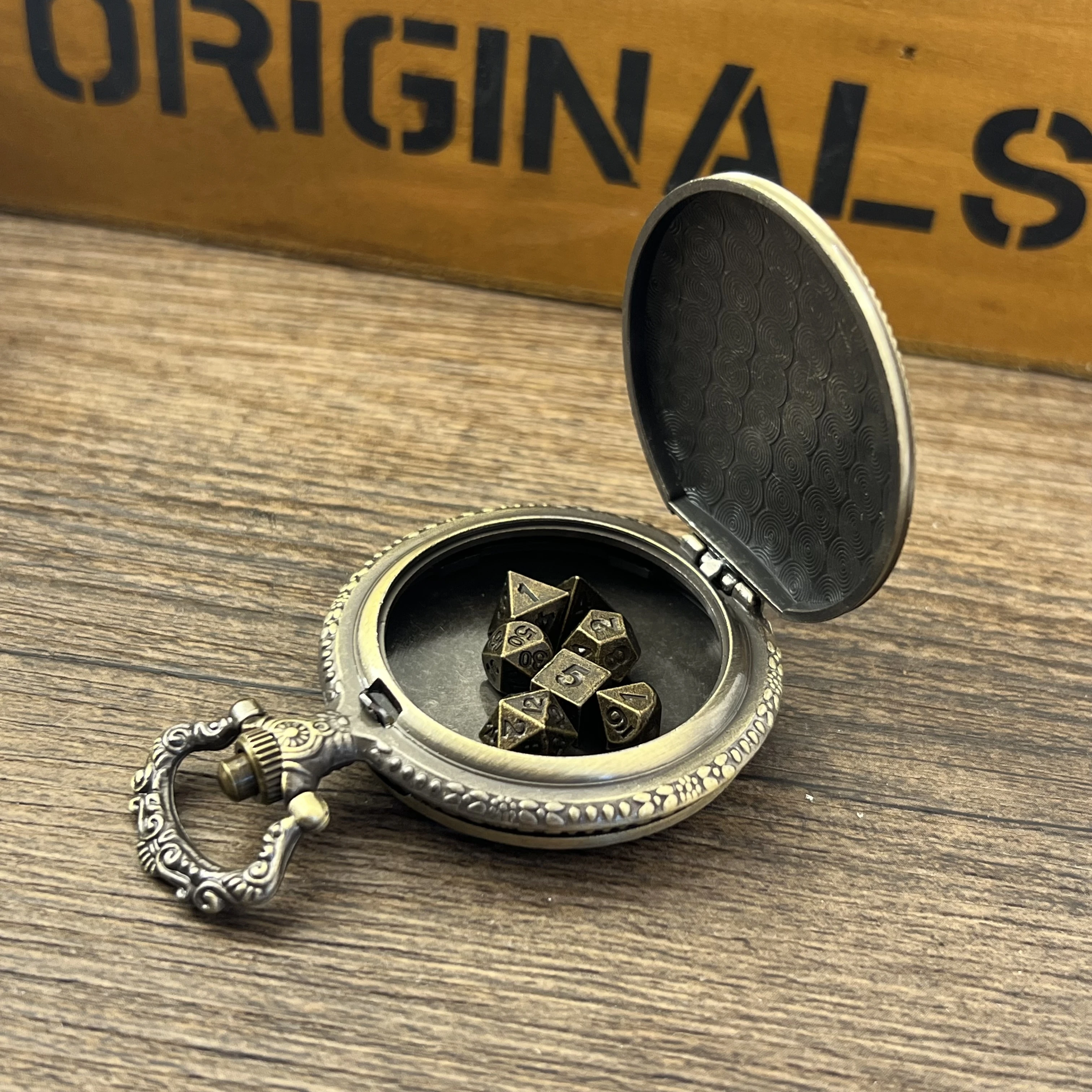 Pocket Watch & Mini Metal Polyhedral Dice Set 6mm for Table and board Games