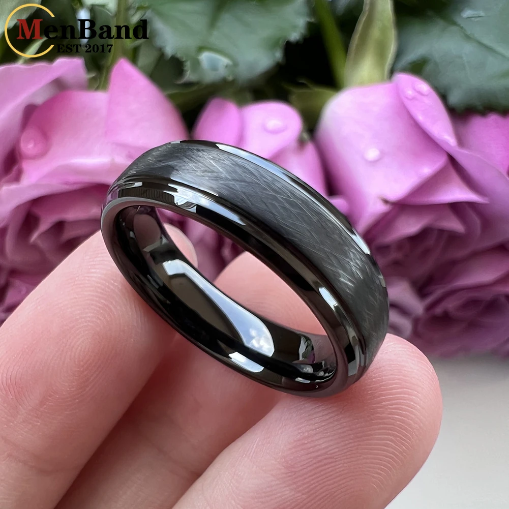 MenBand Fashion Black 6MM 8MM I Love You Men Women Tungsten Carbide Wedding Ring With Step Bevel Edges Satin Finish Comfort Fit